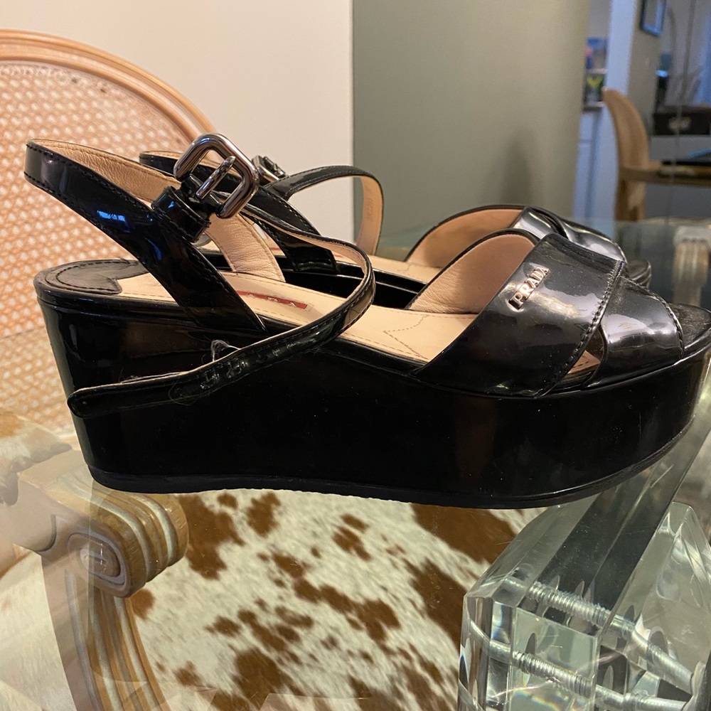 Prada Platform Wedge Sandal in Black